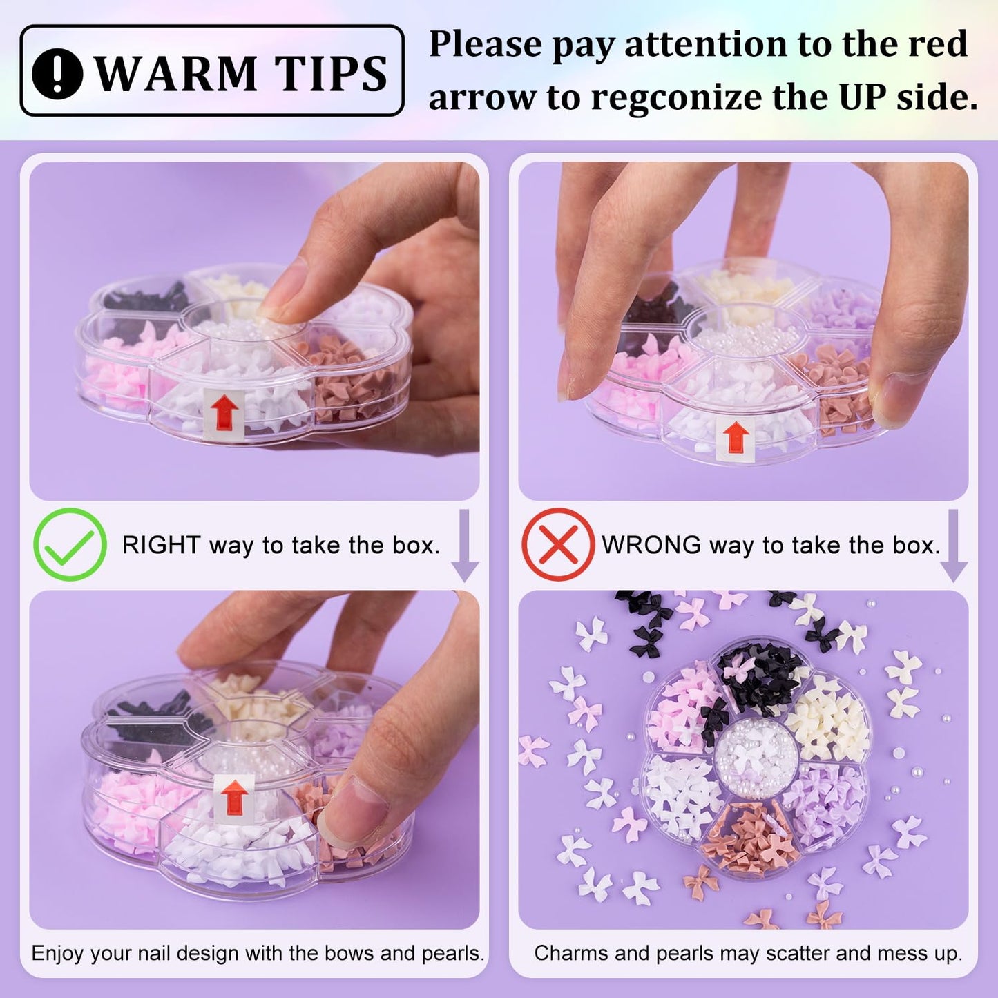 120pcs 3D Nail Bow Charms & Pearls Set - Pink, White, Black Bow Charms & White Flatback Pearls with Glue Gel (UV Needed) & Pickup Tools