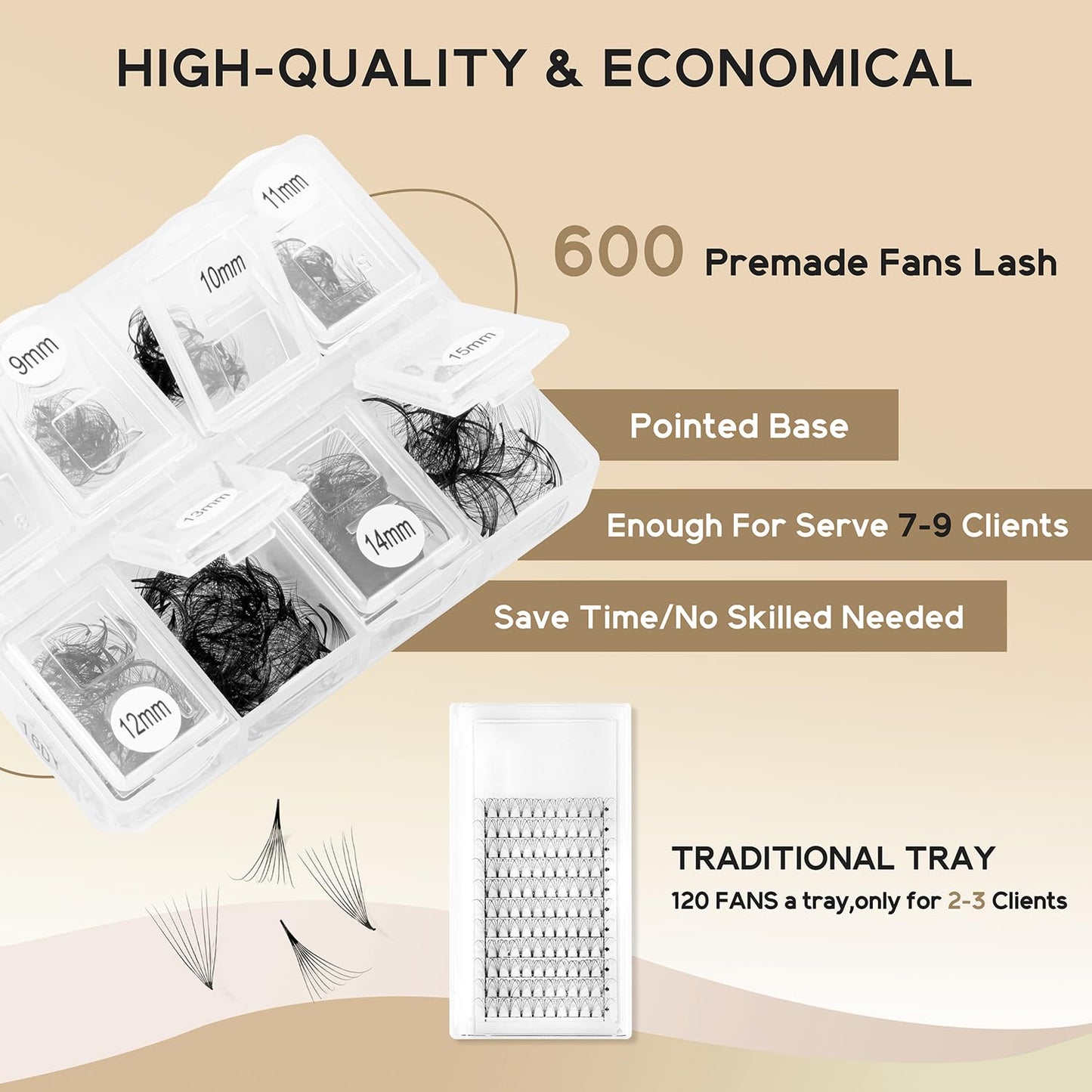 500 Fans 10D 0.07D 8-15MM Middle Stem Premade Lashes & 600 10D 0.07D 8-15MM Fans Loose Fans Premade Lashes