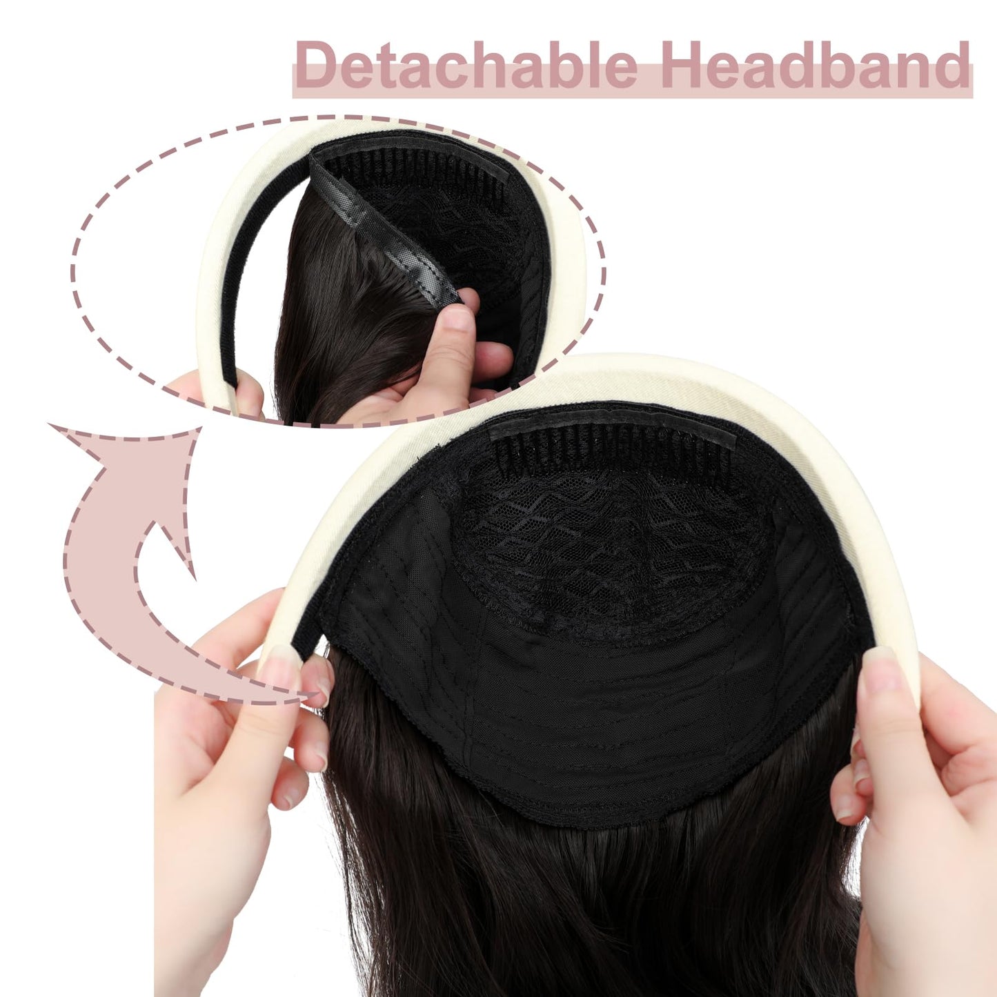 Soulwigger 22 inch Synthetic Beige Headband Hair Wig Curly Body Wave Glueless Black Brown Wigs For Women With None Lace Front