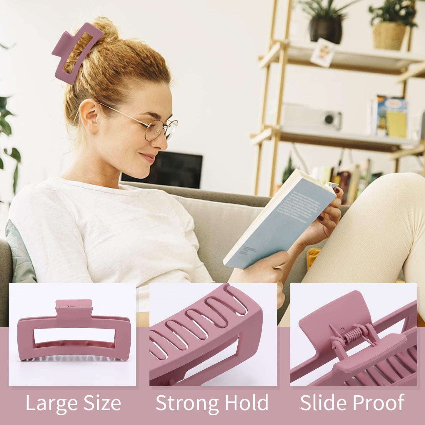 6 PCS 5 Inch Extra Large Claw Clips, Big Hair Clips for Thick Long Curly Hair, Durable Matte Strong Hold Hair Claw Clips, Non-slip Square Hair Clips for Women, Hair Accessories