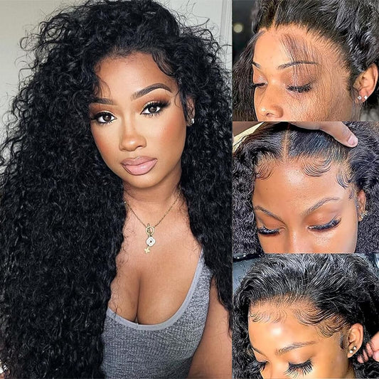 13x4 Water Wave Lace Front Wigs Human Hair Pre Plucked Glueless Wigs for Black Women 180 Density Curly Human Hair Wig Wet and Wavy Lace Frontal Wigs Human Hair With Baby Hair Wig (Natural, 28inch)