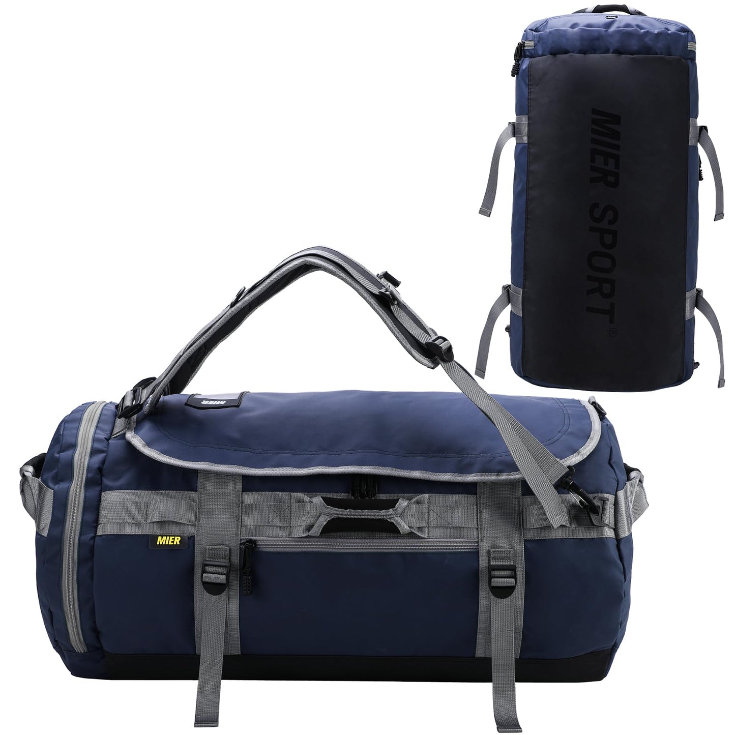 MIER Large Duffel Backpack Sports Gym Bag with Shoe Compartment, Heavy Duty and Water Resistant, Navy Blue, 45L