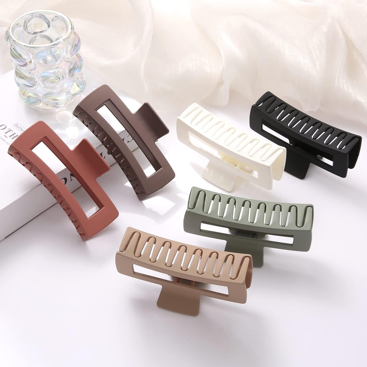 6 PCS 5 Inch Extra Large Claw Clips, Big Hair Clips for Thick Long Curly Hair, Durable Matte Strong Hold Hair Claw Clips, Non-slip Square Hair Clips for Women, Red Color