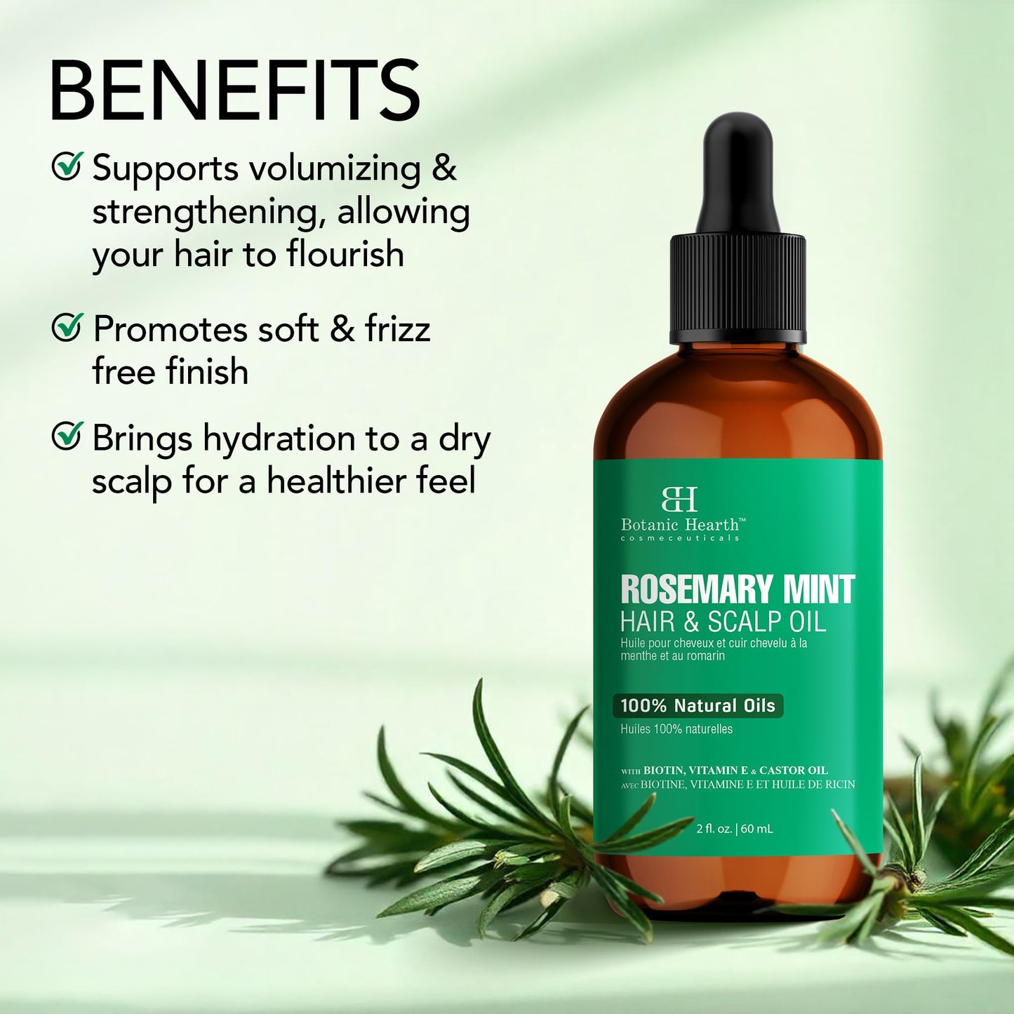 Botanic Hearth Rosemary Mint Hair & Scalp Strengthening Oil (2 fl oz) | Natural Hair Growth & Scalp Treatment | Nourishing & Strengthening Essential Oils for Thicker, Healthier Hair