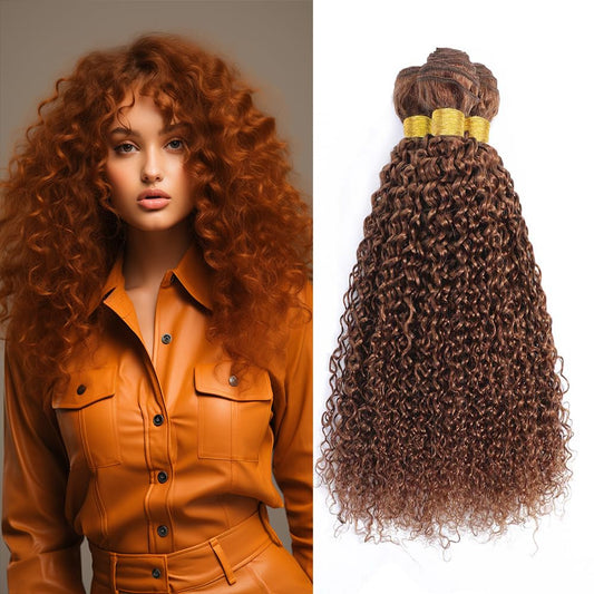 #30 Brown Deep Curly Weave Bundles Human Hair Color 30 Brown Kinky Curly Bundles Brazilian Human Hair Double Weft Remy Hair Extensions Wet and Wavy Bundles for Black Women 24 26 28 inch
