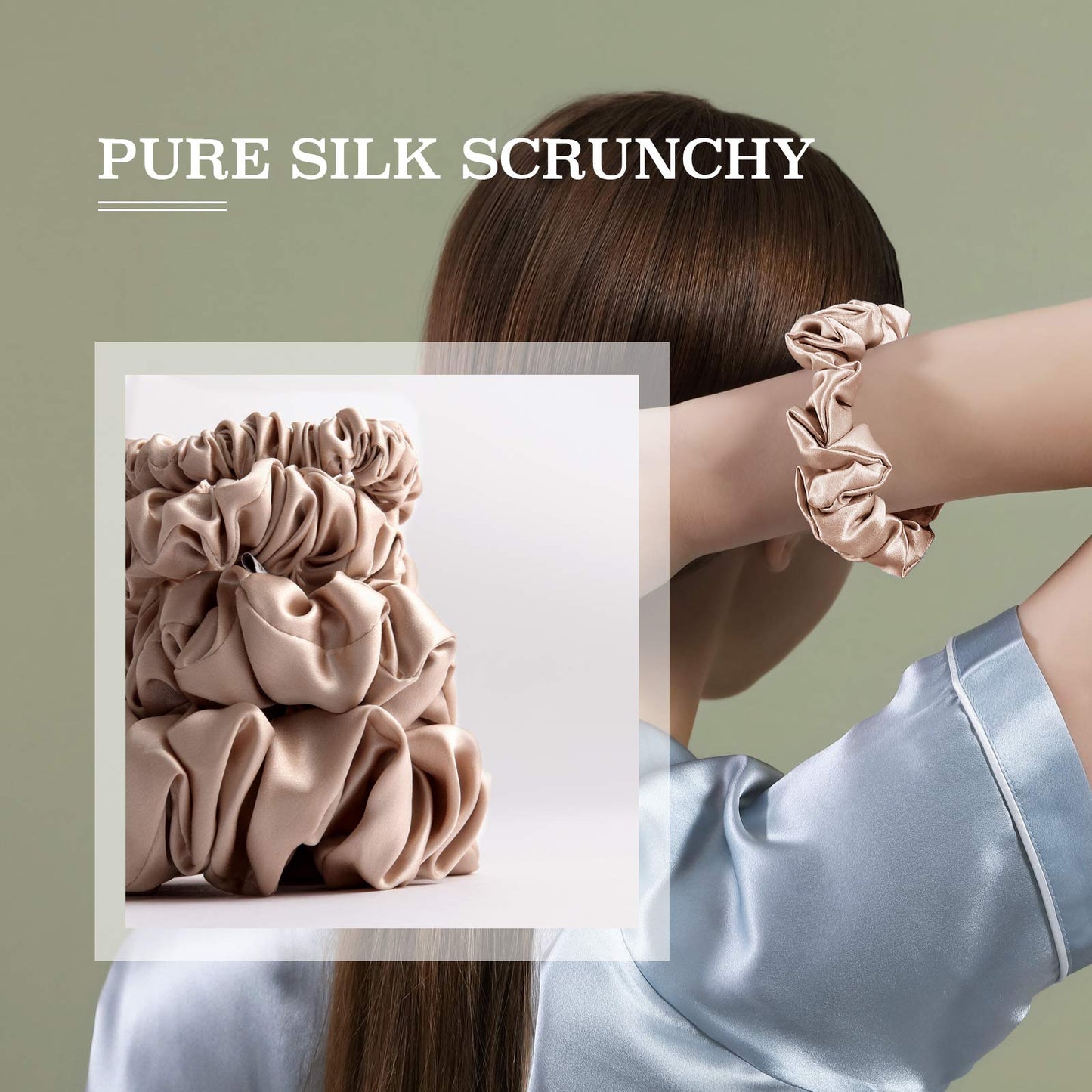 MTSNOO Silk Scrunchies, 4 Pack 100% Pure 22 Momme Mulberry Silk Scrunchies for Curly Hair, Hair Sleep Ties Ropes Scrunchies Set for Women Girls, Champagne