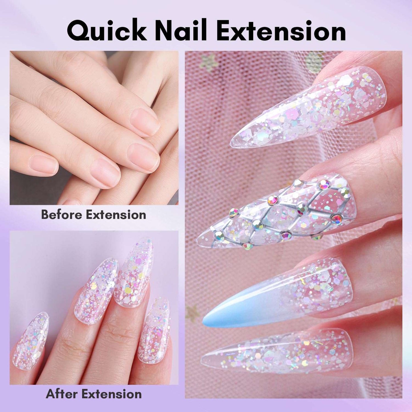 Makartt Poly Nail Gel - Giltter Mixed 50ML Builder for Shiny-Looking, Strengthener 3D Diy Hard Gel Manicures Salon or Home-Lustrous Aurora