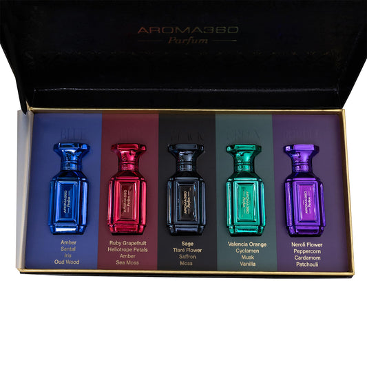 Aroma360 Unisex Parfume Discovery Set Luxurious and Long Lasting Perfume Oil Body Spray Perfumes For Women and Men Vegan .33 fl oz, 10mL