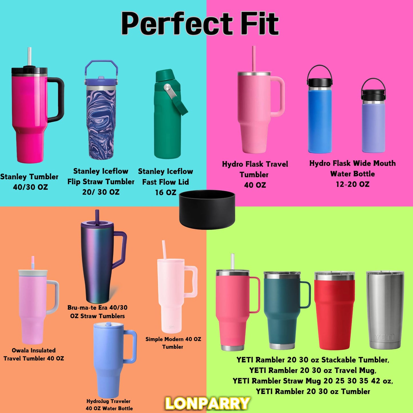 LONPARRY 4-Pack Silicone Boot for Stanley Cup Quencher IceFlow Rubber Bottom Sleeve Protector for Stanley Tumbler HydroFlask Car Travel Cup Bottle Bottom (Clear+Smoky Pink+Clear Peach+Clear Pink)