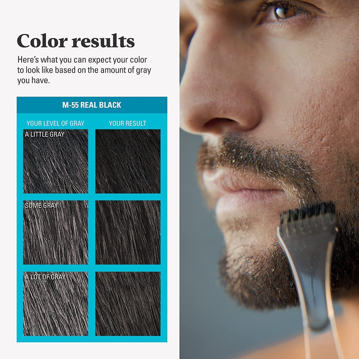 Just For Men Mustache & Beard, Beard Dye for Men with Brush Included for Easy Application, With Biotin Aloe and Coconut Oil for Healthy Facial Hair - Real Black, M-55, Pack of 1 (Packaging May Vary)