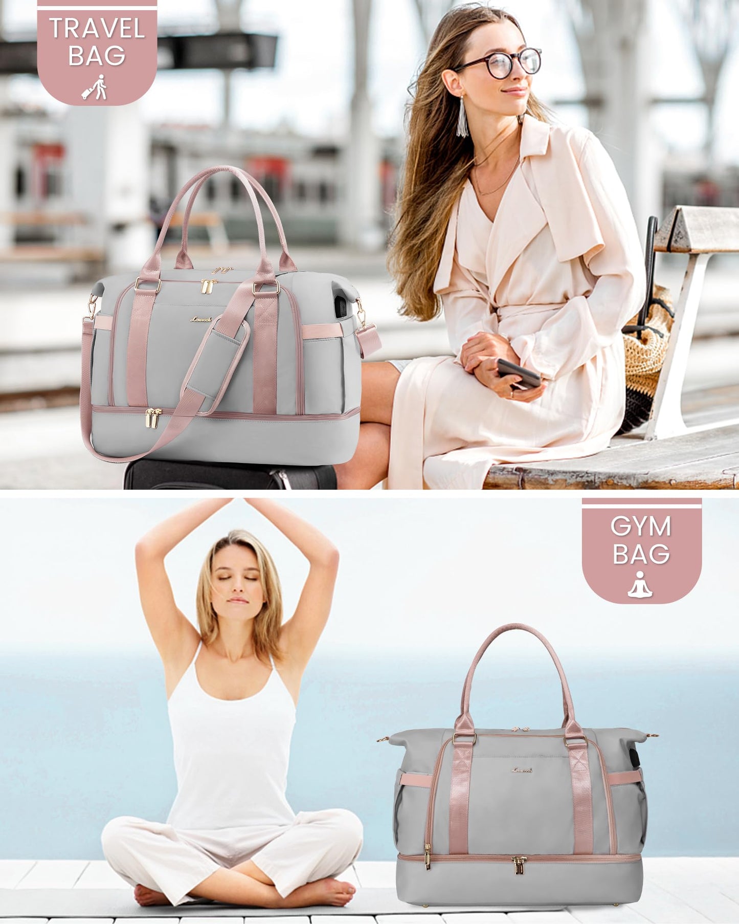 Gym Bag for Women LOVEVOOK Travel Duffel Bag with USB Charging Port,Weekender Bags for Women with Shoe Compartment,Carry on Overnight Bag with Toiletry Bag,Hospital Bags for Labor and Deliver
