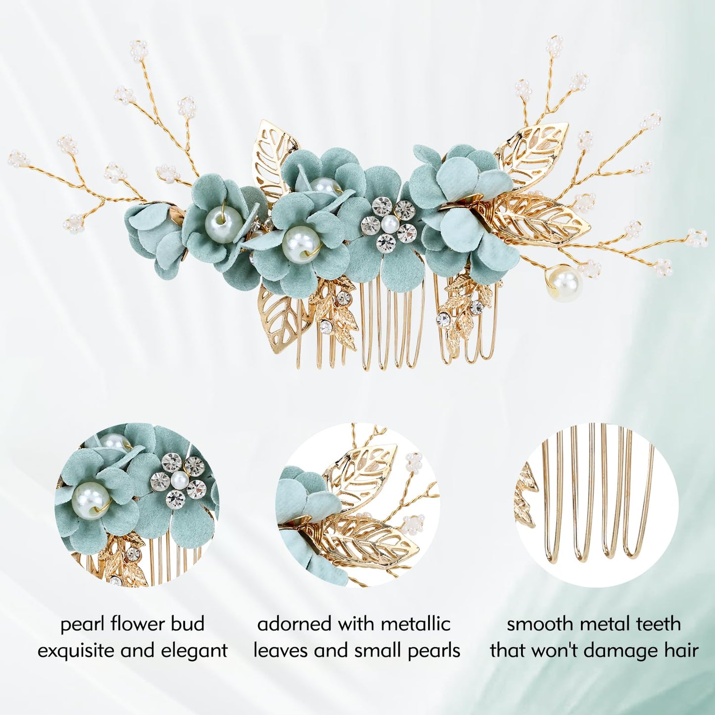 Cinaci 18 Pieces Bridal Wedding Party Prom Pearl Rhinestone Light Green Flower Hair Side Combs Slides+U-shaped Flower Hair Pins+Twist Spiral Hairpins Floral Headpieces for Brides Bridesmaids Women Gir