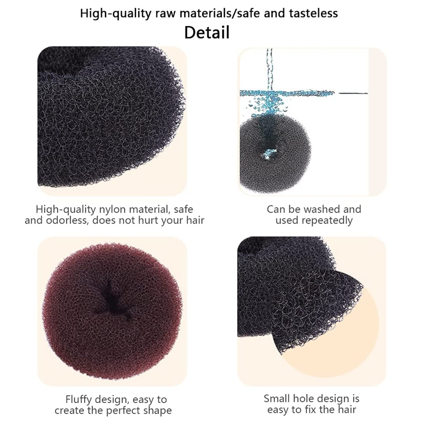 3 Pcs Women's Hair Styling Tools: DIY Hair Foam Ring Shaper, Hair Donut Bun Accessory, Long Nylon Buckle Ring for Magic Ponytail Holder (3 Beige)
