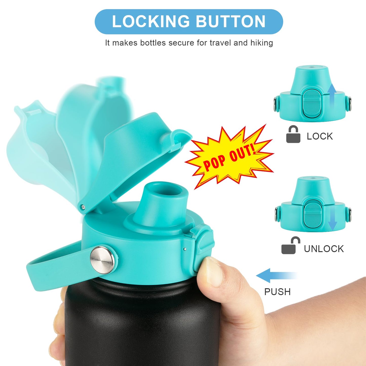 EIPOSAU Auto Flip Lid for Hydro Flask Wide Mouth, Great Spout Lid for Simple Modern, Fits for Iron Flask and Other Brands, Replacement Lid with Button Lock, Seafoam