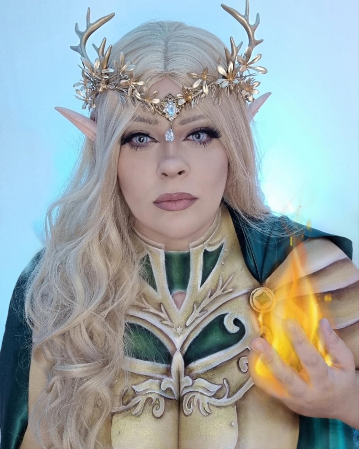 MOSTORY Gold Fairy Antler Crown - Woodland Flower Deer Horns Headpiece Elf Forest Ciecle for Women Renaissance Cosplay Renfaire Outfit Hallween Costume