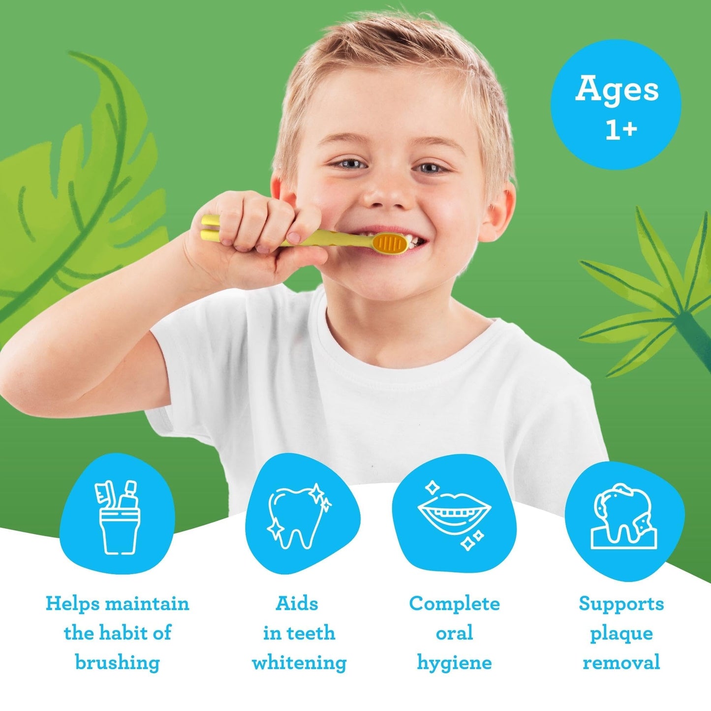 GuruNanda Kids Butter On Gums Cute Giraffe Toothbrush with Tongue Scraper & Cover - Super Soft Bristles for Gentle Cleaning -Ergonomic Handle (Age 1+) (Pack of 2)