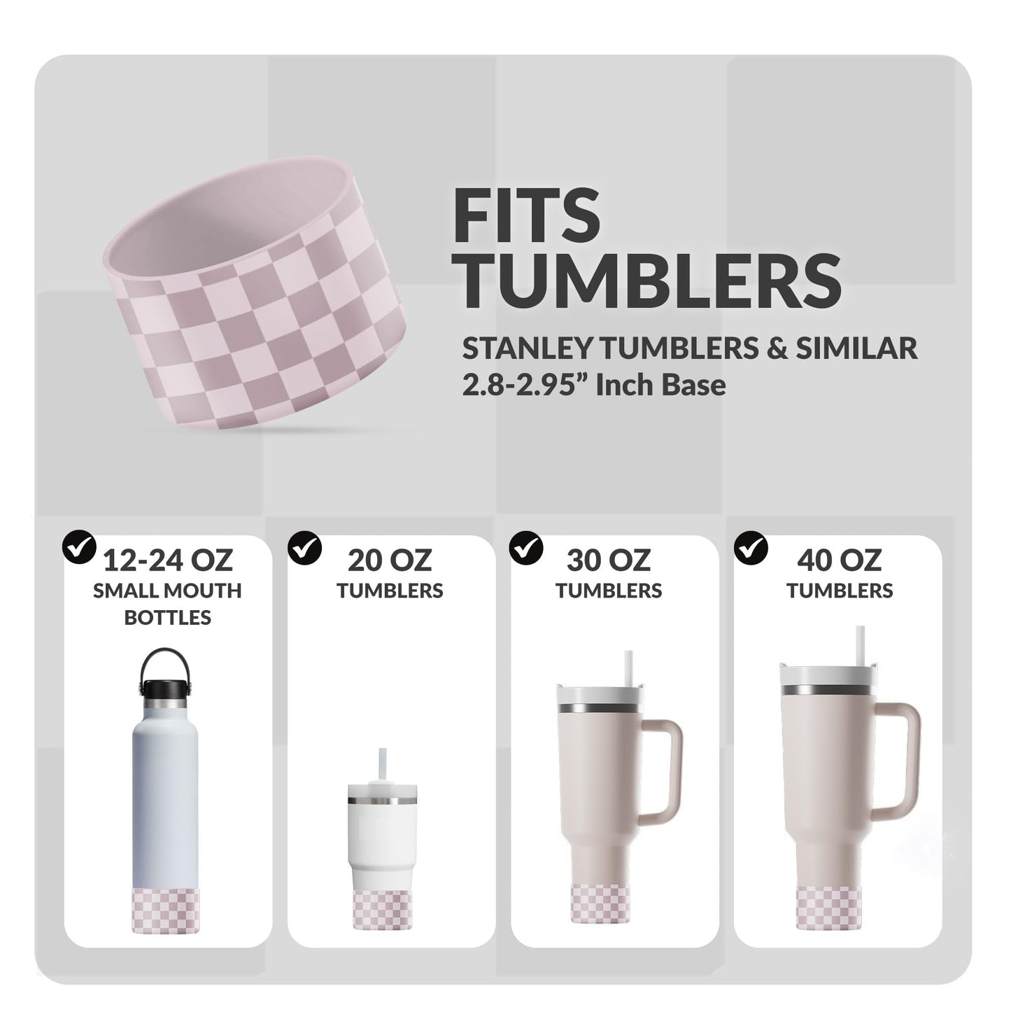 REUZBL Checker Silicone Bottle Boot Sleeve for Stanley Tumblers 20-40oz, Hydro Flask Tumblers, Simple Modern Tumblers, Iron Flask Tumbler, Similar Tumblers, Tumbler Water Bottle Accessory