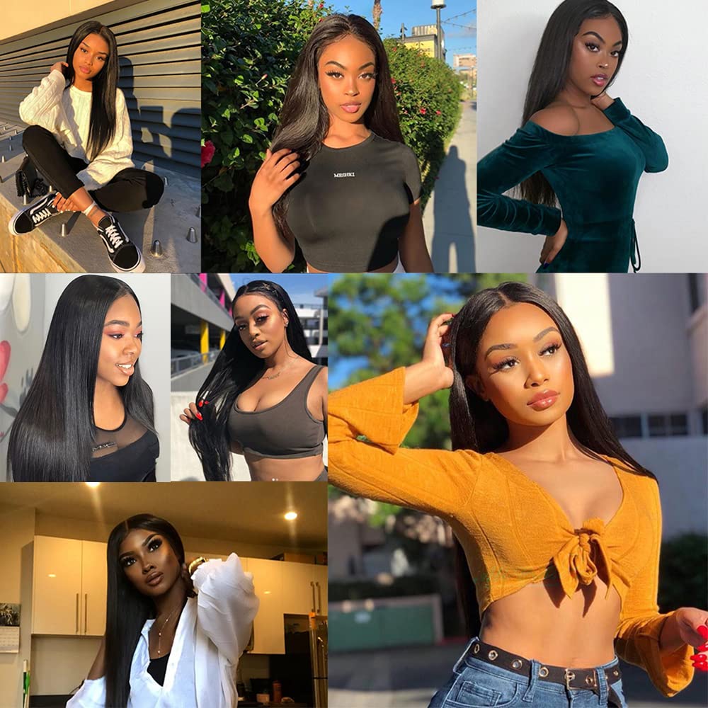 #1B Straight Human Hair Bundles 8a Grade Natural Color Double Weft Brazilian Remy Hair Weave Extensions Wet and Wavy Bundles Soft and Silky for Black Women (26 26 26 inch,3 Bundles)