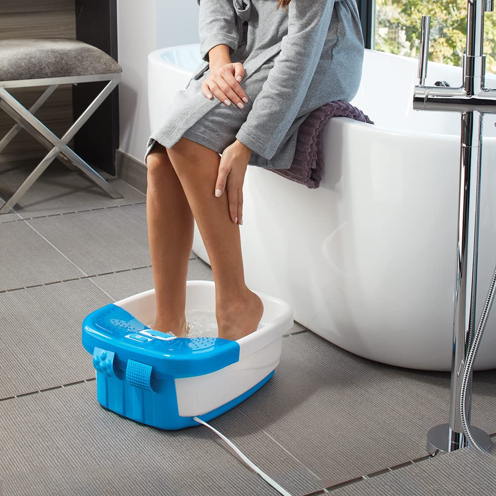 Homedics Bubble Bliss Deluxe Foot Spa with Heat Massaging Arch, 3 Acupressure Attachments, Splash Guard, Raised Nodes Creates Bubbles, Improves Circulation, Soothe Tired Muscles, Built-in Storage