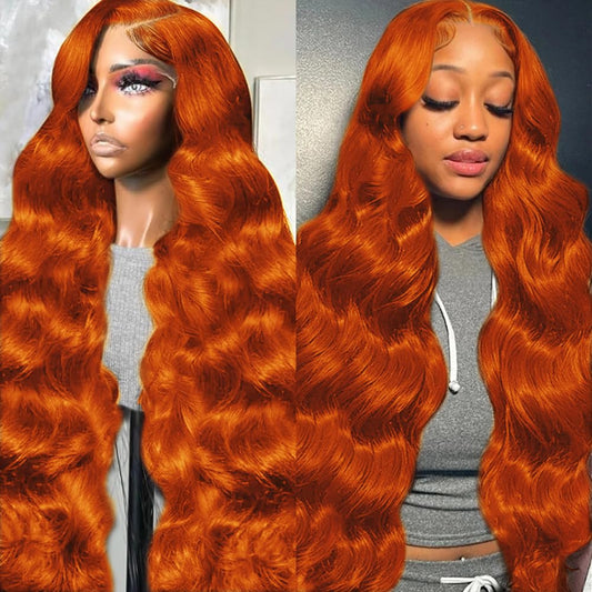 26 Inch 250% Density Ginger Lace Front Wigs Human Hair Orange 13x6 Lace Front Wigs Human Hair Pre Plucked,Body Wave Frontal Wigs Human Hair Hd Lace, Glueless Lace Front Wigs Colored With Baby Hair
