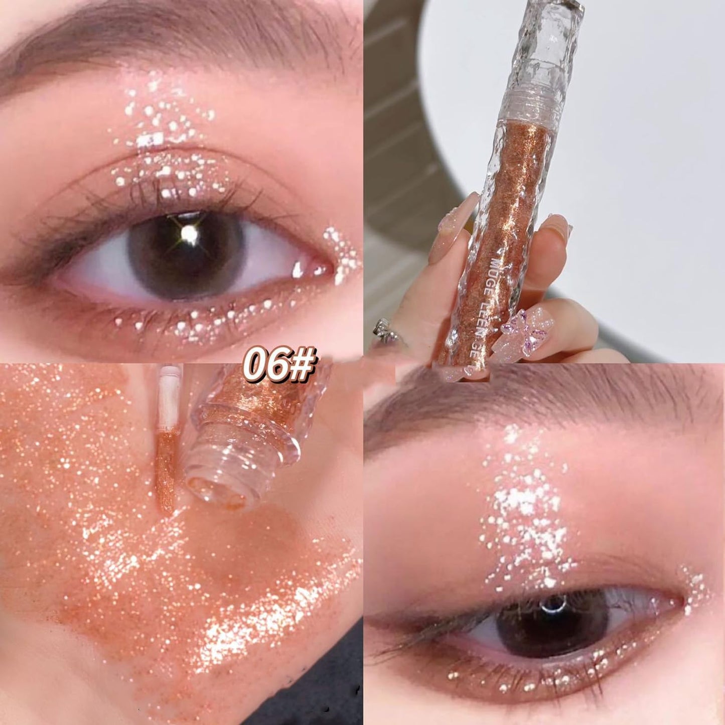 Gireatick 6pcs Liquid Glitter Eyeshadow Set, Shimmer Eye Make Up for Korean Crystals Makeup, Quick Drying, Pigmented and Long Lasting Eyeshadow Eye Liner, Silver Pink Gold Crystals Eye Glitter Makeup