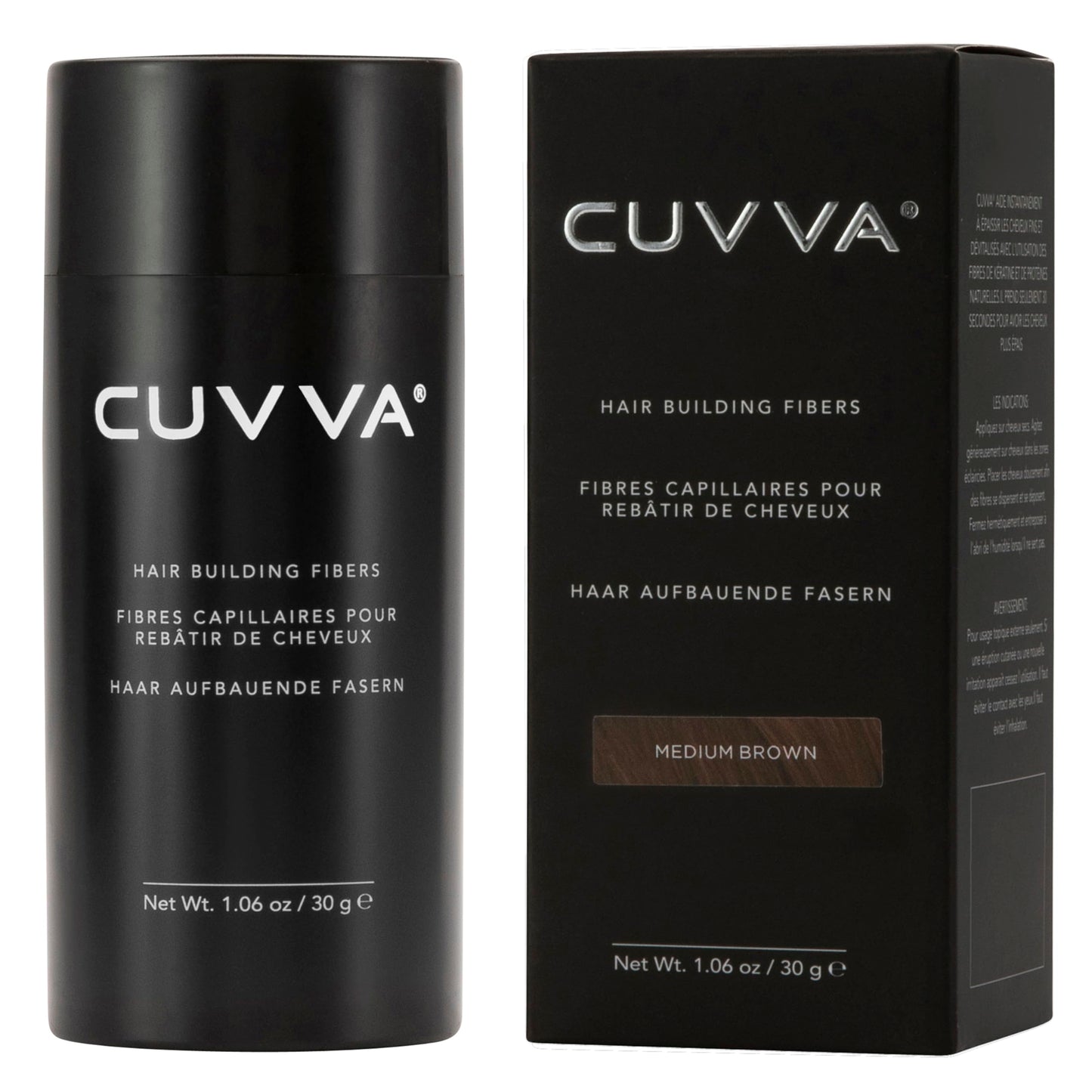 CUVVA Hair Building Fibers (30g) - Instantly Fill in Fine and Thinning Hair to Create a Thicker, Fuller Look - 10 Different Shades for Men & Women - Medium Brown