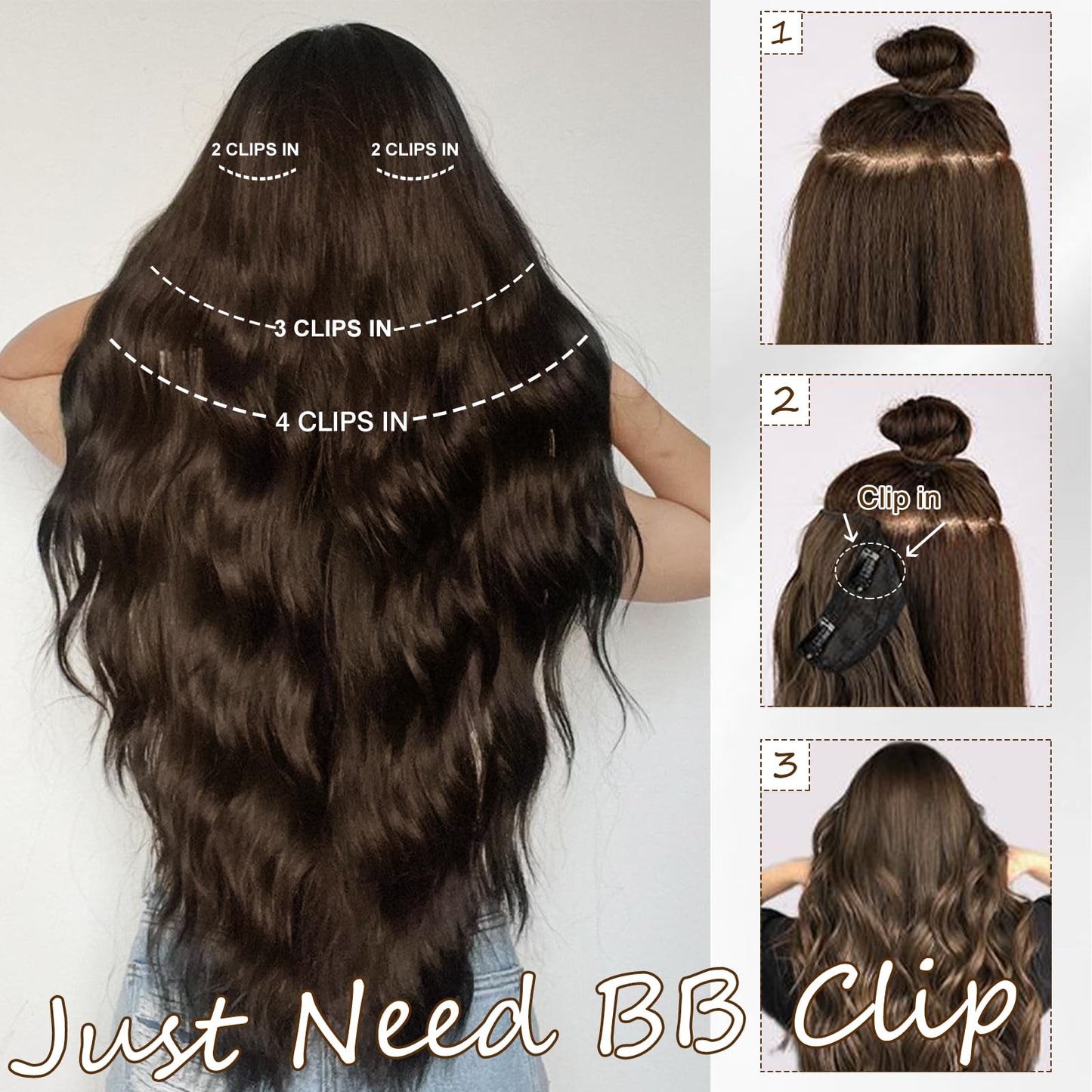 Clip In Hair Extensions Long Wavy Hair Extensions 4PCS Grey Clip Ins for Women Soft and Natural Gray Synthetic Hairpieces