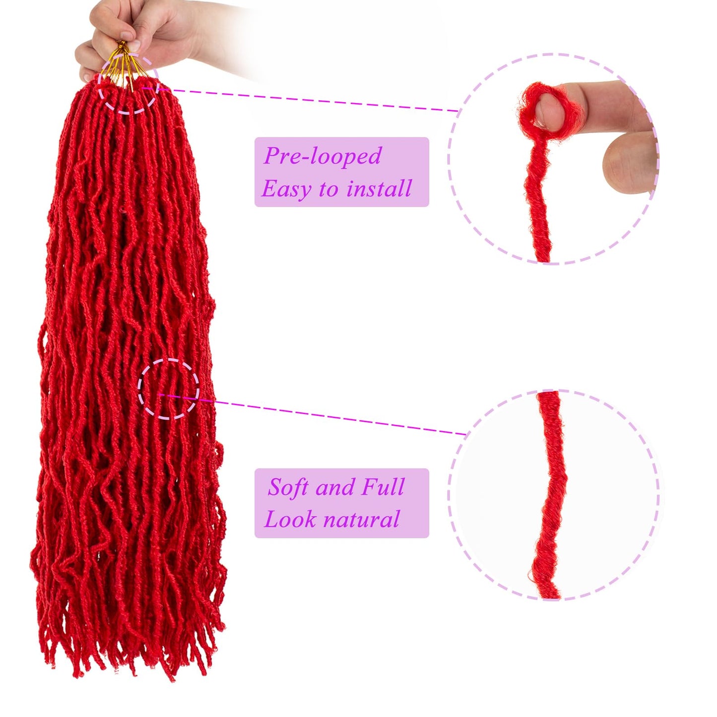 ZRQ 24 Inch 2Packs Red New Faux Locs Hair for Butterfly Locs Style, Goddess Locs Crochet Braids Curly Wavy Soft Locs Synthetic Hair Extensions for Women (24 Inch, RED#)