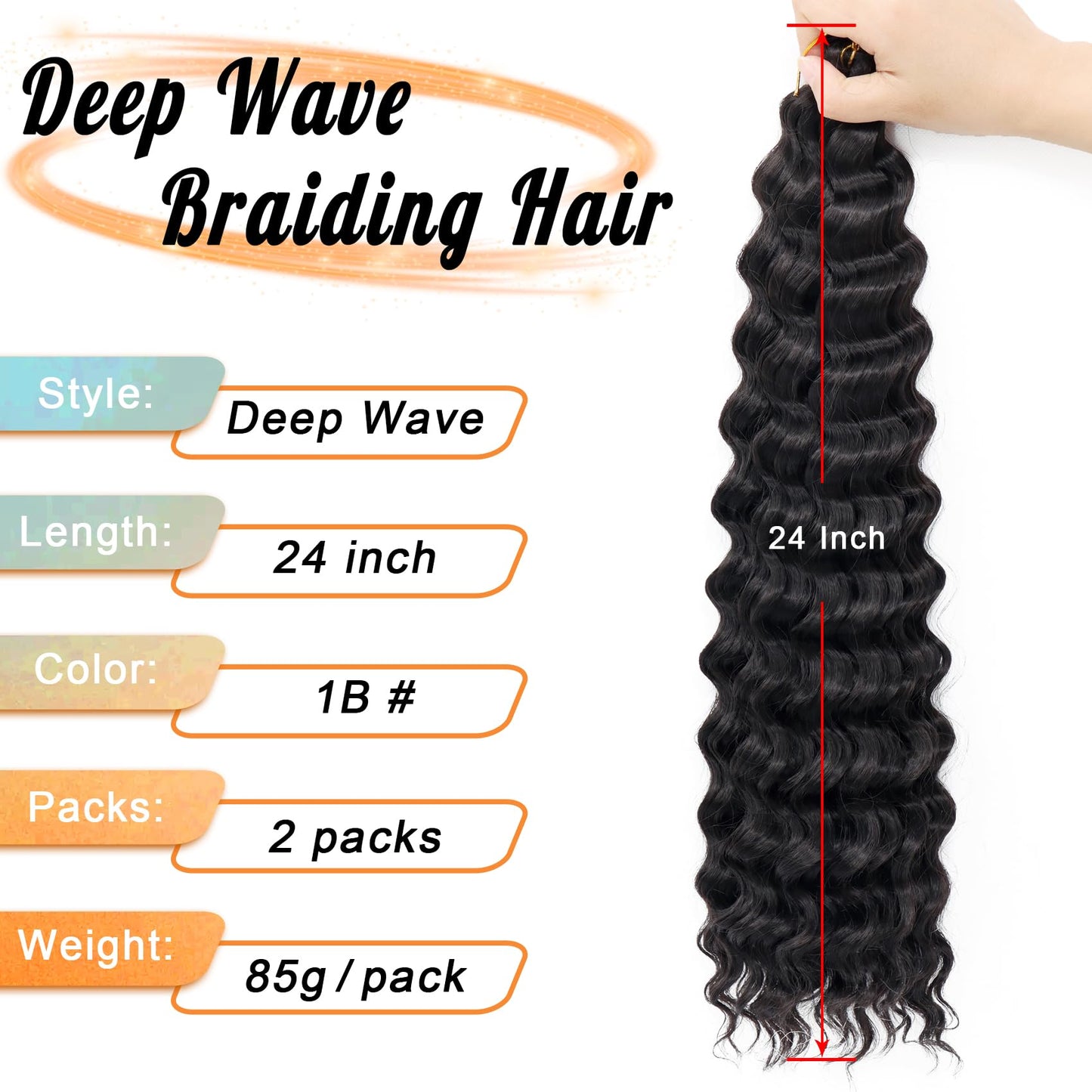 Eerya Long Curly Braiding Hair 24 Inch 2 Packs Ocean Wave Crochet Hair for Black Women Deep Wave Braiding Hair for Boho Braids (24 inch, 1B)