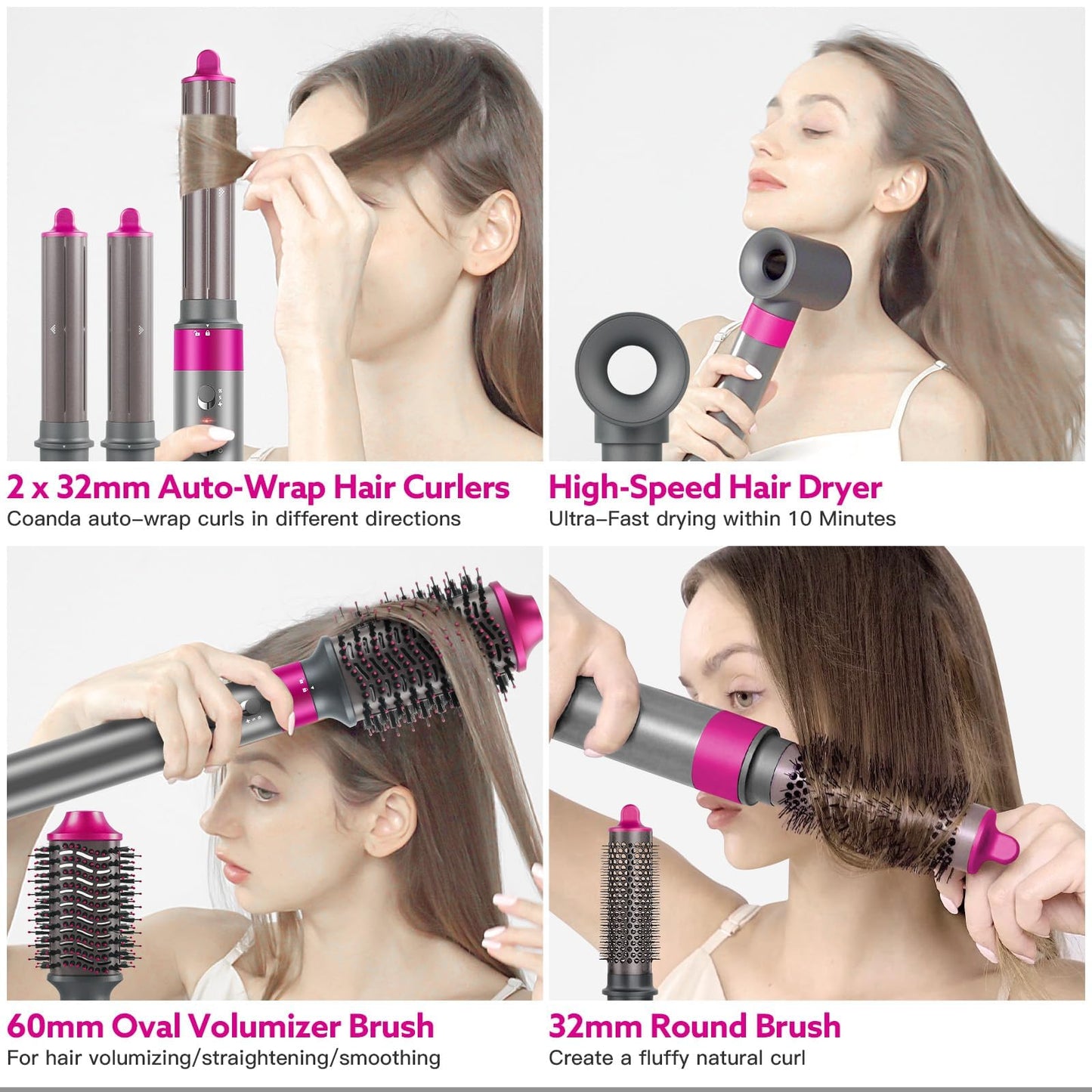 Hair Dryer Brush, webeauty 5 in 1 One Step Professional Hot Air Brush Set for Fast Drying, Curling Drying, Straightening Combing, Hair Styler [Ceramic Coating] [Negative Ion] 110000 RPM (Red)