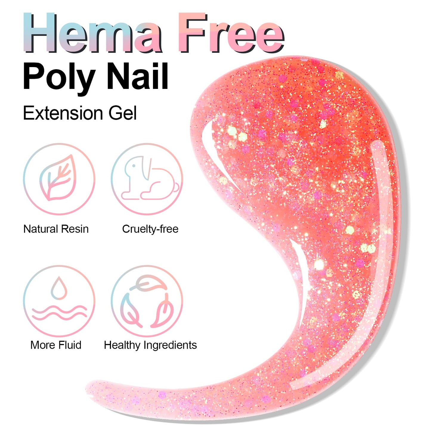 NXJ INFILILA Glitter Poly Nail Gel, Hot Pink Colors Poly Extension Gel Nail Enhancement, Thickening Glossy Builder Home DIY Salon Use for Girls UV/LED Nail Lamp Required P11