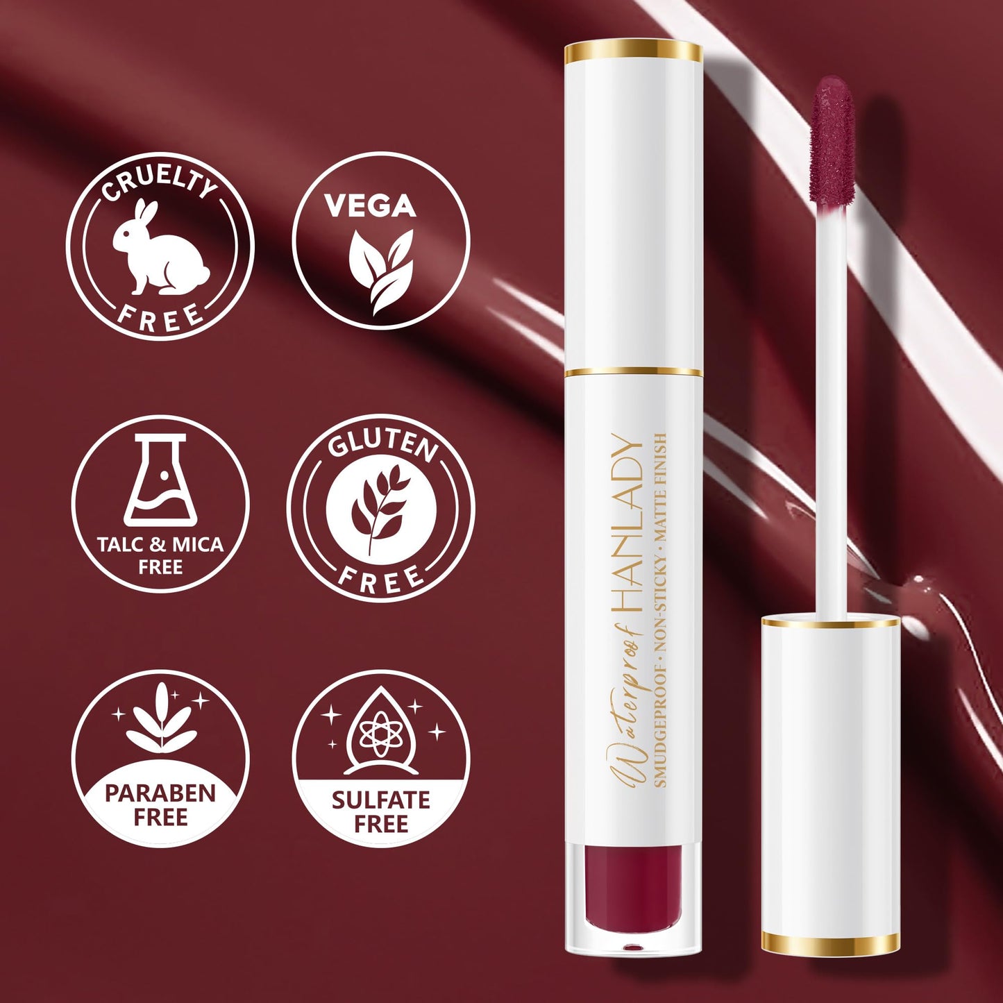 HANLADY Dark Burgundy Long Lasting Lipsticks for Women Pigmented Smudgeproof Transferproof Vegan Cruelty Free Lip Makeup (A47 Flamingo, 1 Pack)