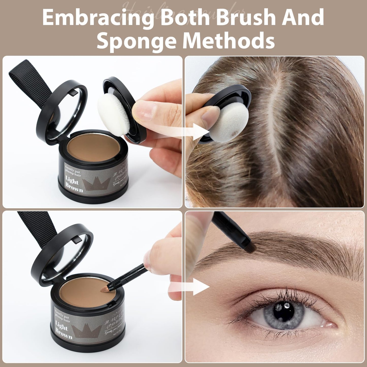 2 Pack Hairline Powder for Women and Men, Used to Root Touch Up Hair Color, Thinning and Gray Hair Coverage and Bald Spots Coverage, Light Brown