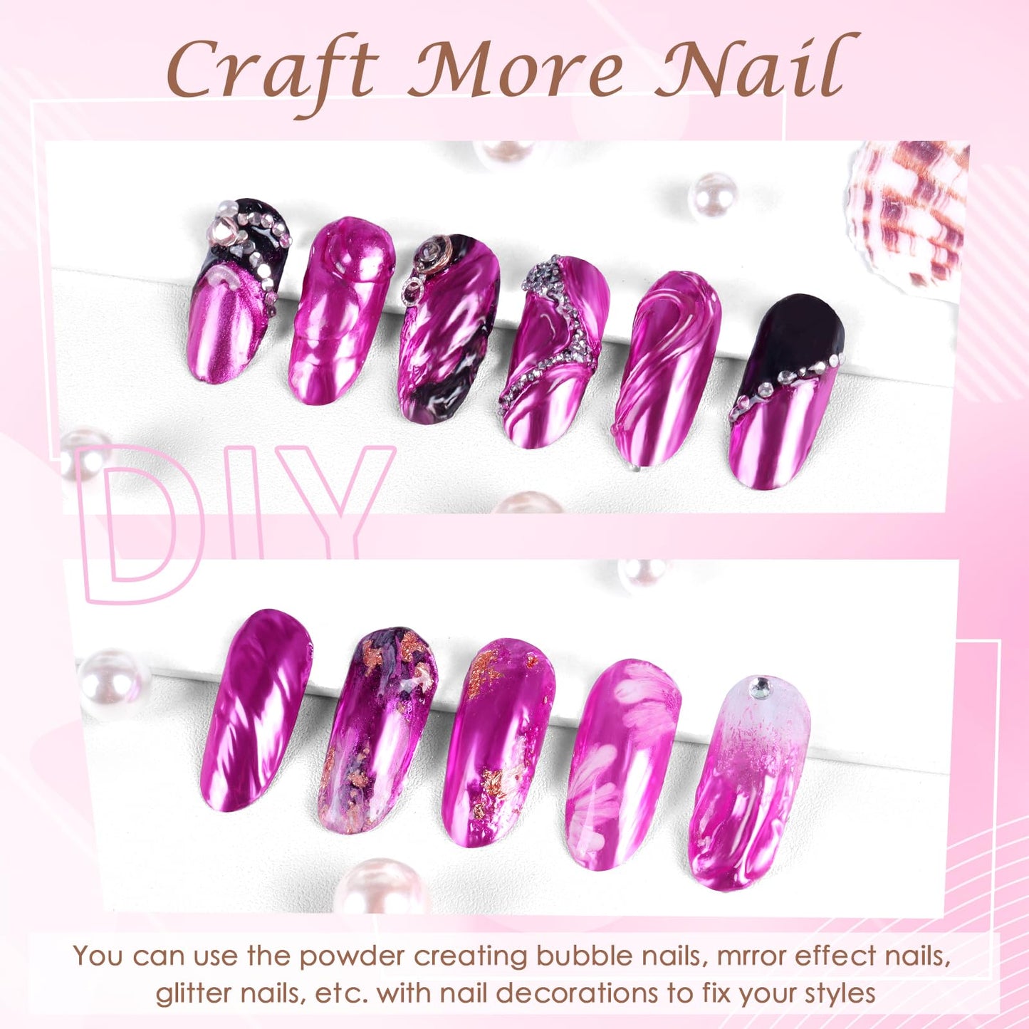 Laza Chrome Nail Powder Mirror Effect Metallic Dust Holographic Glitter Glazed Manicure Decoration Reflective Pigment for DIY Gel Polish Nail Art, Resin Craft, Gifts - Orchid Purple