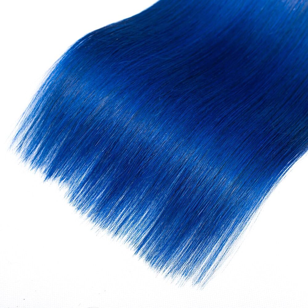 1B/Blue Straight Bundles Blue Human Hair Bundles Ombre Two Tone Black Roots to Blue Bundles Human Hair Weave Double Weft Brazilian Hair Wet and Wavy Bundles Silky Soft for Black Women 22 24 26 inch