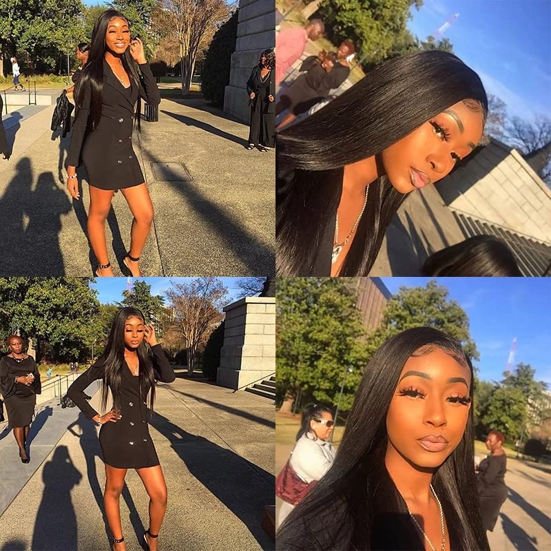 #1B Straight Human Hair Bundles 8a Grade Natural Color Double Weft Brazilian Remy Hair Weave Extensions Wet and Wavy Bundles Soft and Silky for Black Women (26 26 26 inch,3 Bundles)