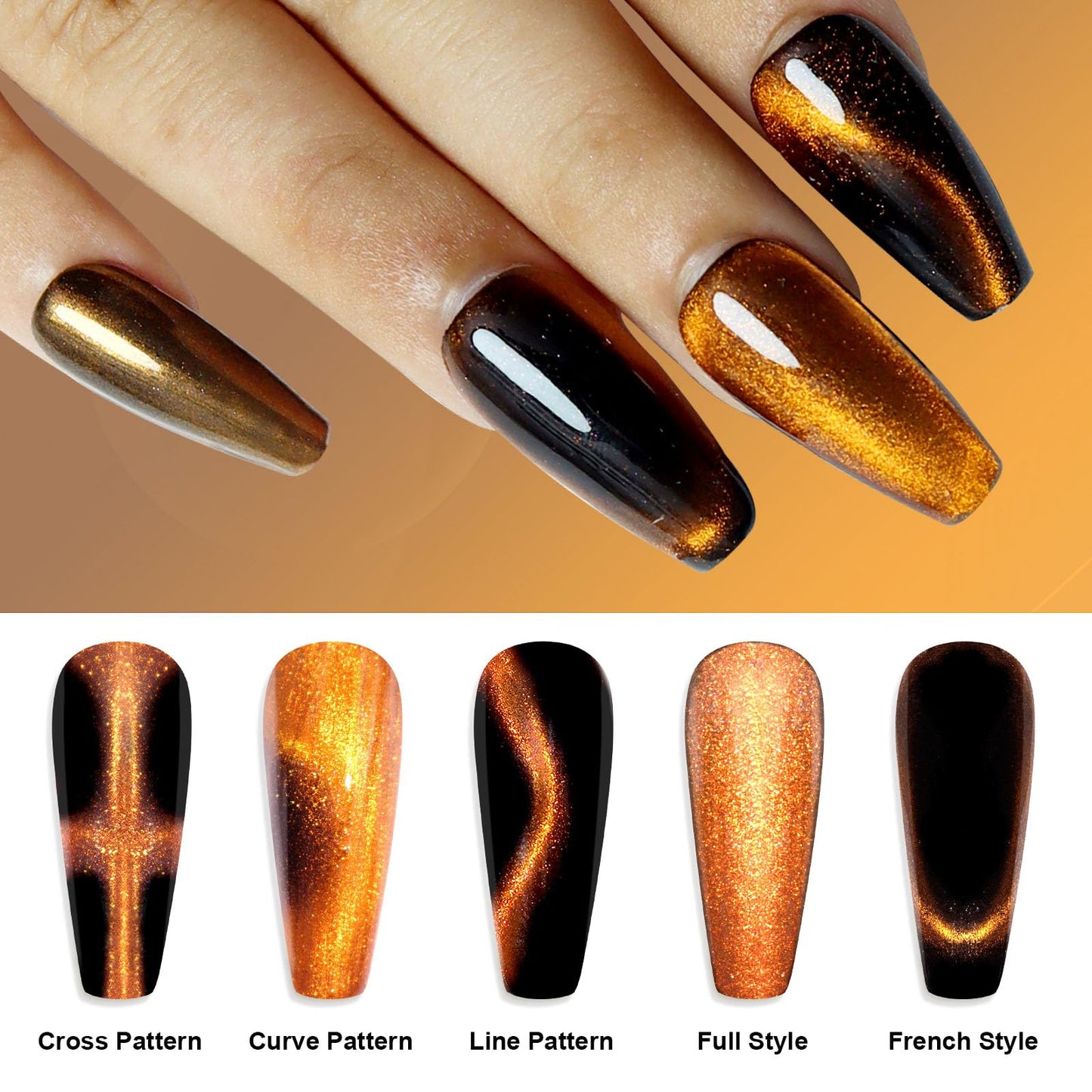 Laza Cat Eye Chrome Nail Powder Magnetic Powder 3D Cat Eye Effect Mirror Effect Pigment Dust Magic Galaxy Holographic Effect Glitter with Magnetic Stick for Velvet Nail Art - Copper