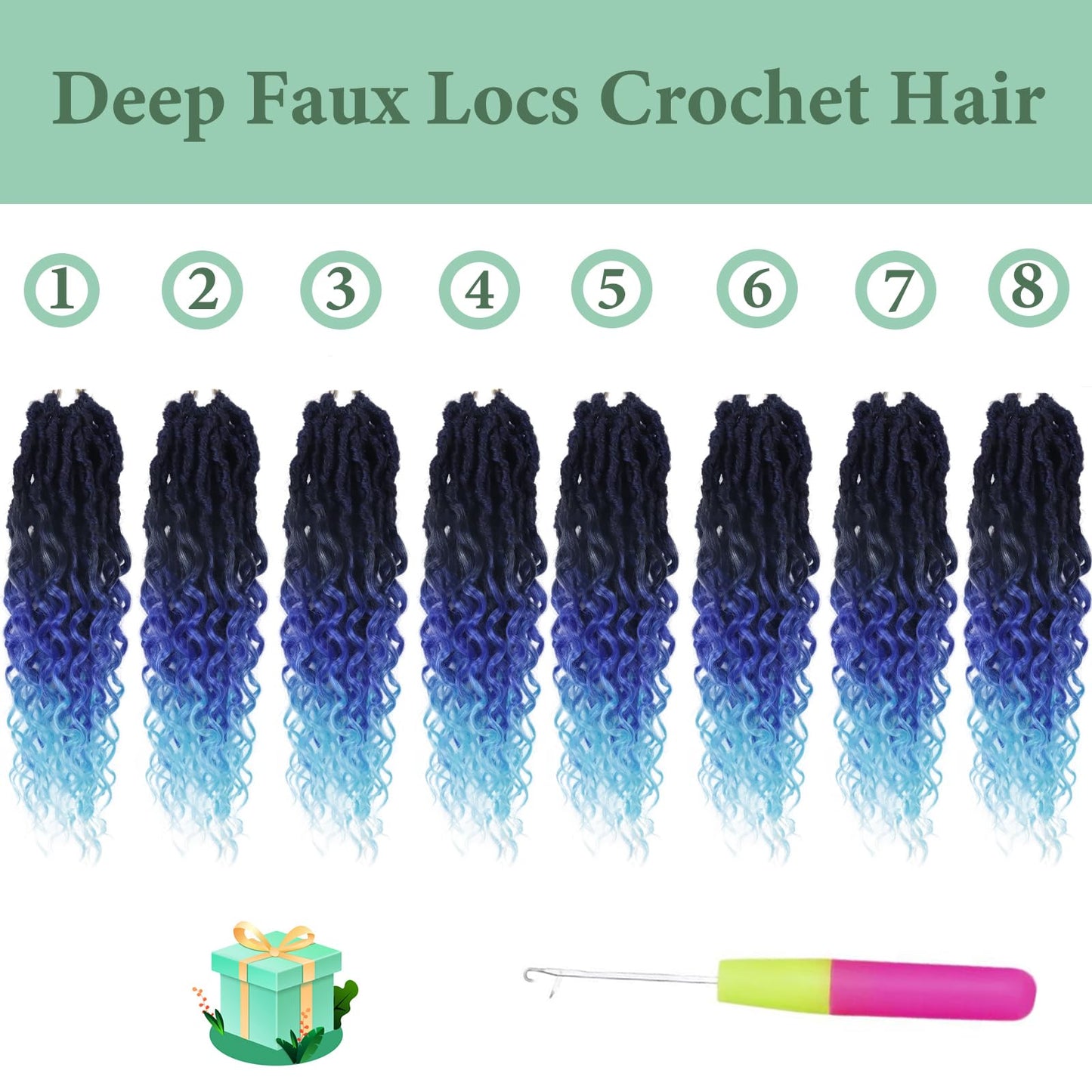 Faux Locs Crochet Hair 14 Inch With Curly Ends Goddess Locs Crochet Hair Soft Locs Crochet Braids Pre Looped Deep Wave Crochet Hair for Black Women Hair Extensions(Black mixed blue)