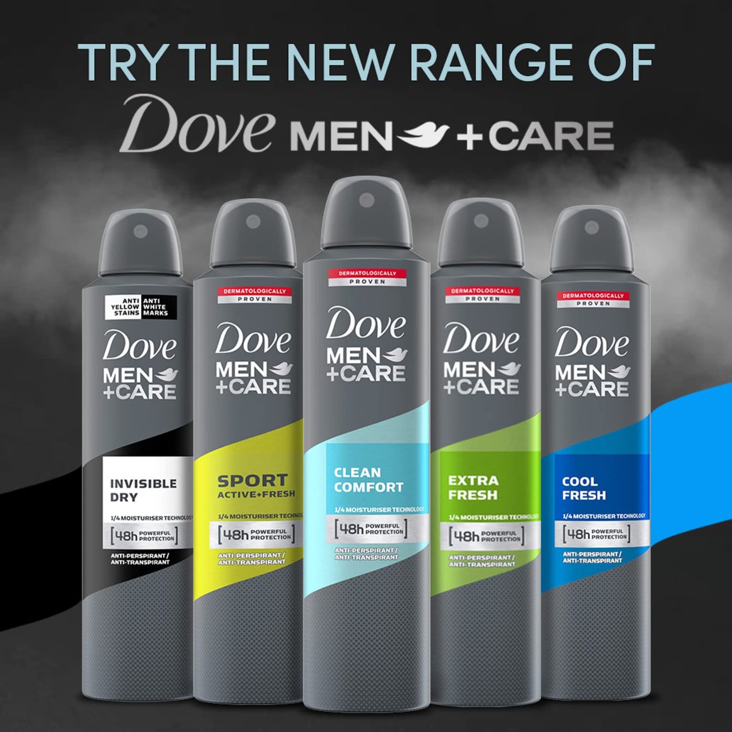 Dove MEN + CARE Clean Comfort Antiperspirant Deodorant 48 Hour Protection, 250 ml, Pack of 6