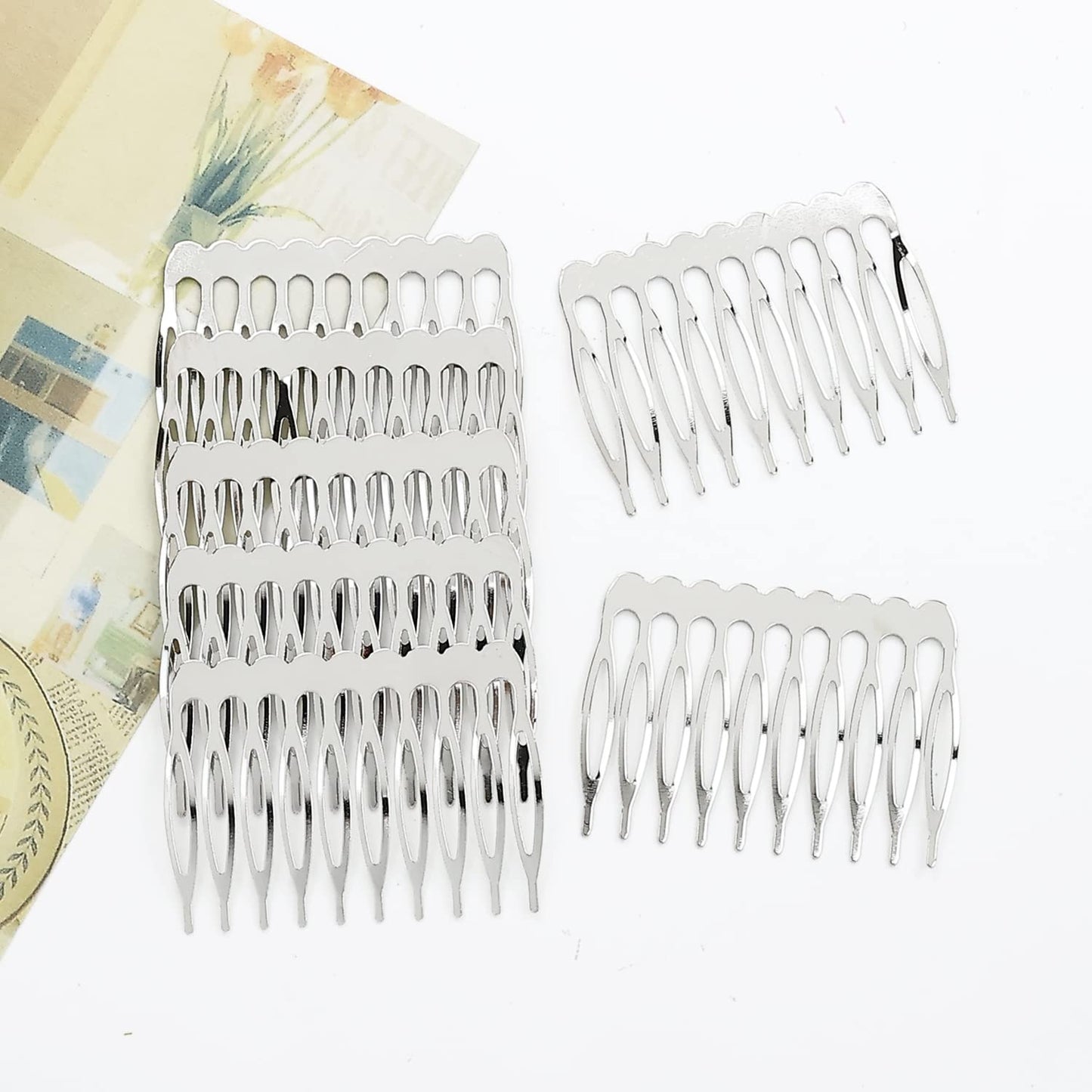 Lawie 20 Pack Bulk 10 Teeth Silver Metal Side Hair Combs Plain Blank Crafting DIY Wire Slide Combs Wedding Bridal Veil Combs Decorative Crowns Headpiece French Twist Clip Hair Accessories for Women