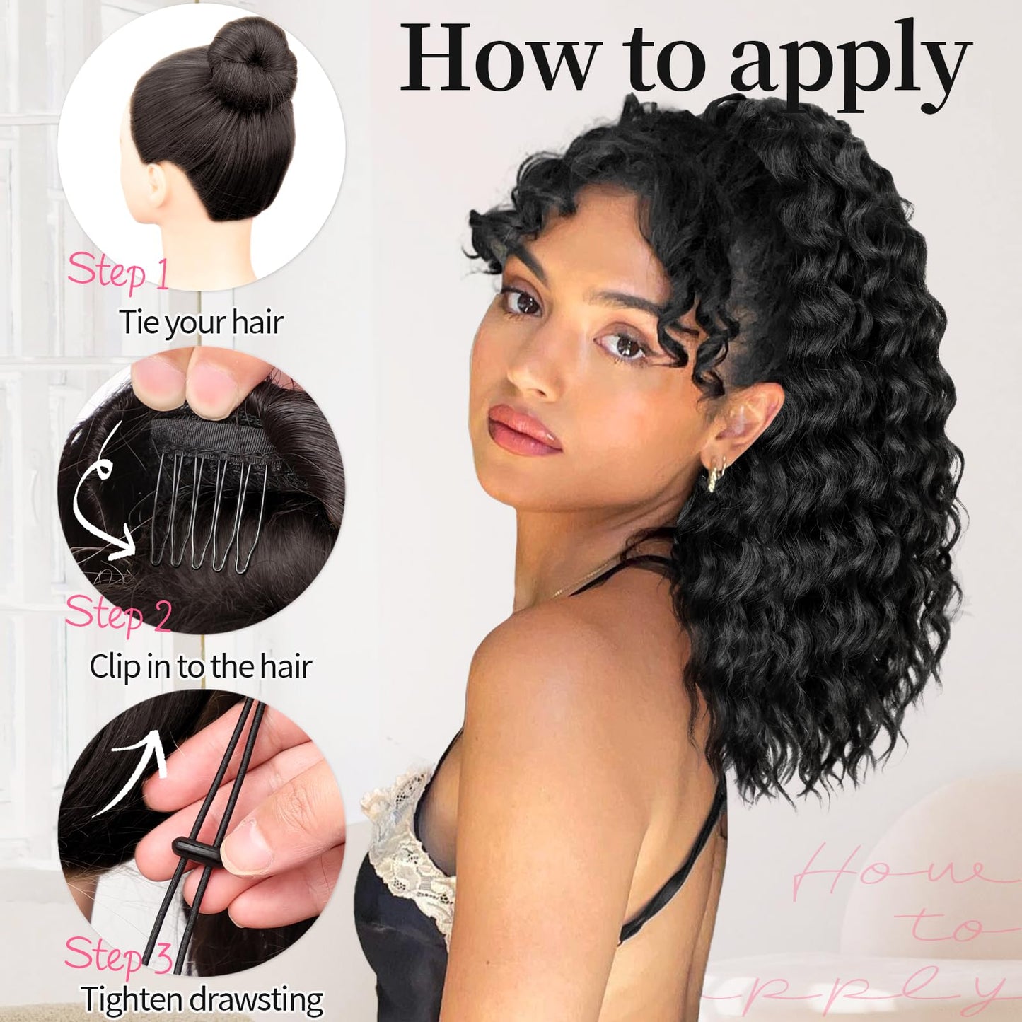 KooKaStyle Curly Ponytail Extension Fluffy Drawstring Ponytail Hair Extensions for Women Long Kinky Curly Wavy Pony Tail Synthetic Hairpiece for Daily Use(18Inch Natural Black Mixed Deep Orange)