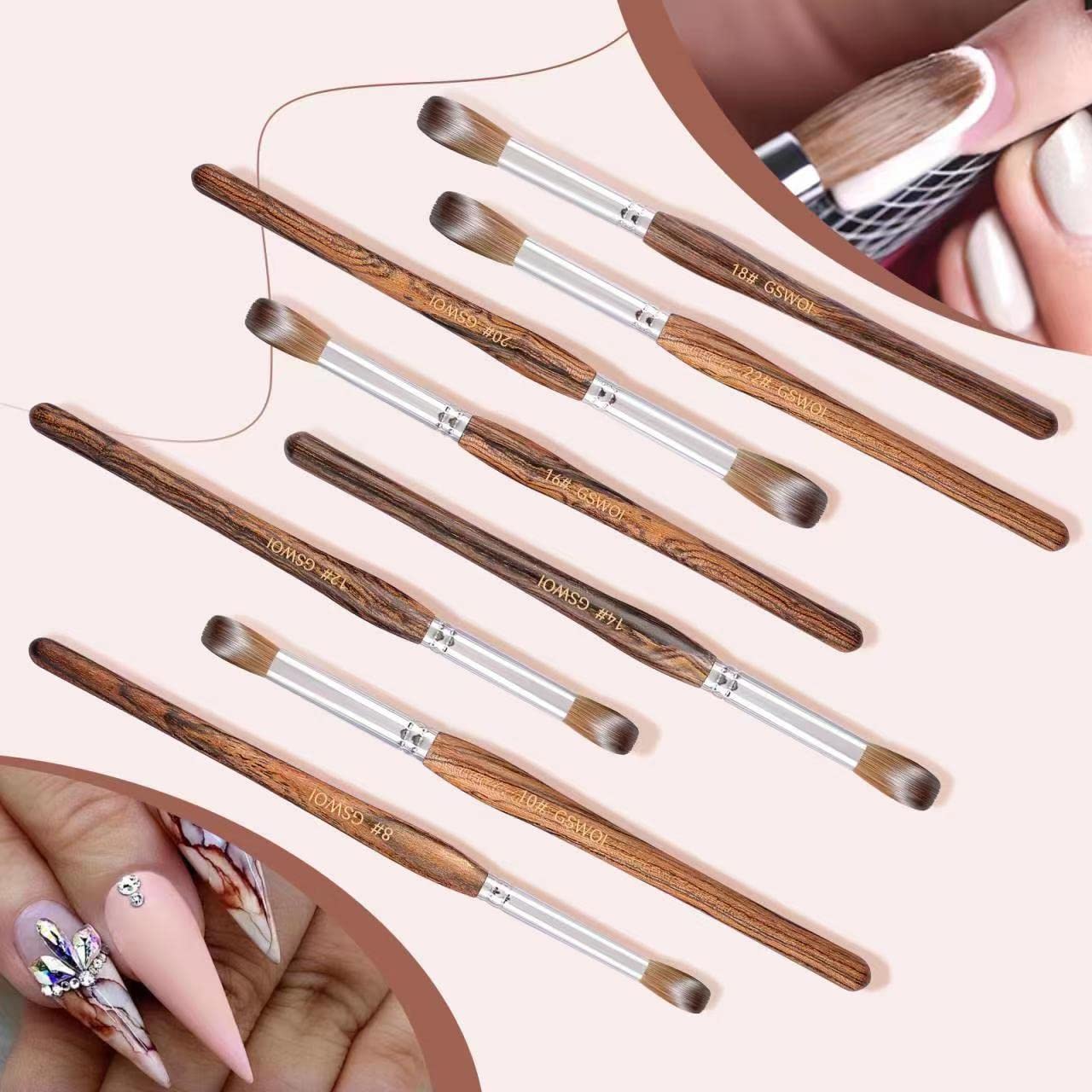 100% Kolinsky Acrylic Nail Brush,GSWOI Acrylic Brushes for Nails Size 10 Wood Handle Application Extension,Nail Tools for Professional Manicure Salon (#10)