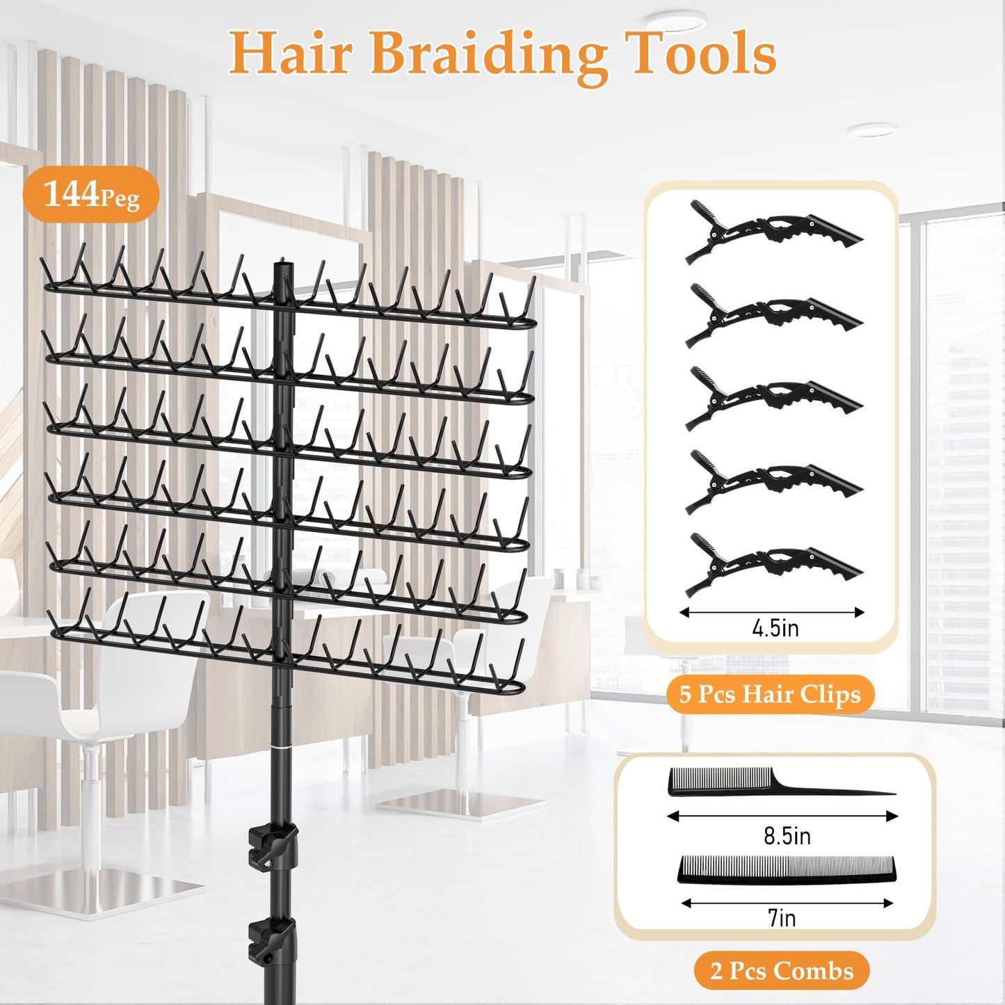 144 Pegs Braiding Hair Rack, Height Adjustable Braiding Hairs tand, 2-sides Hair Rack for Braiding Hair Braiding Rack Stand for hair with Stylist Hair Braiding Tools