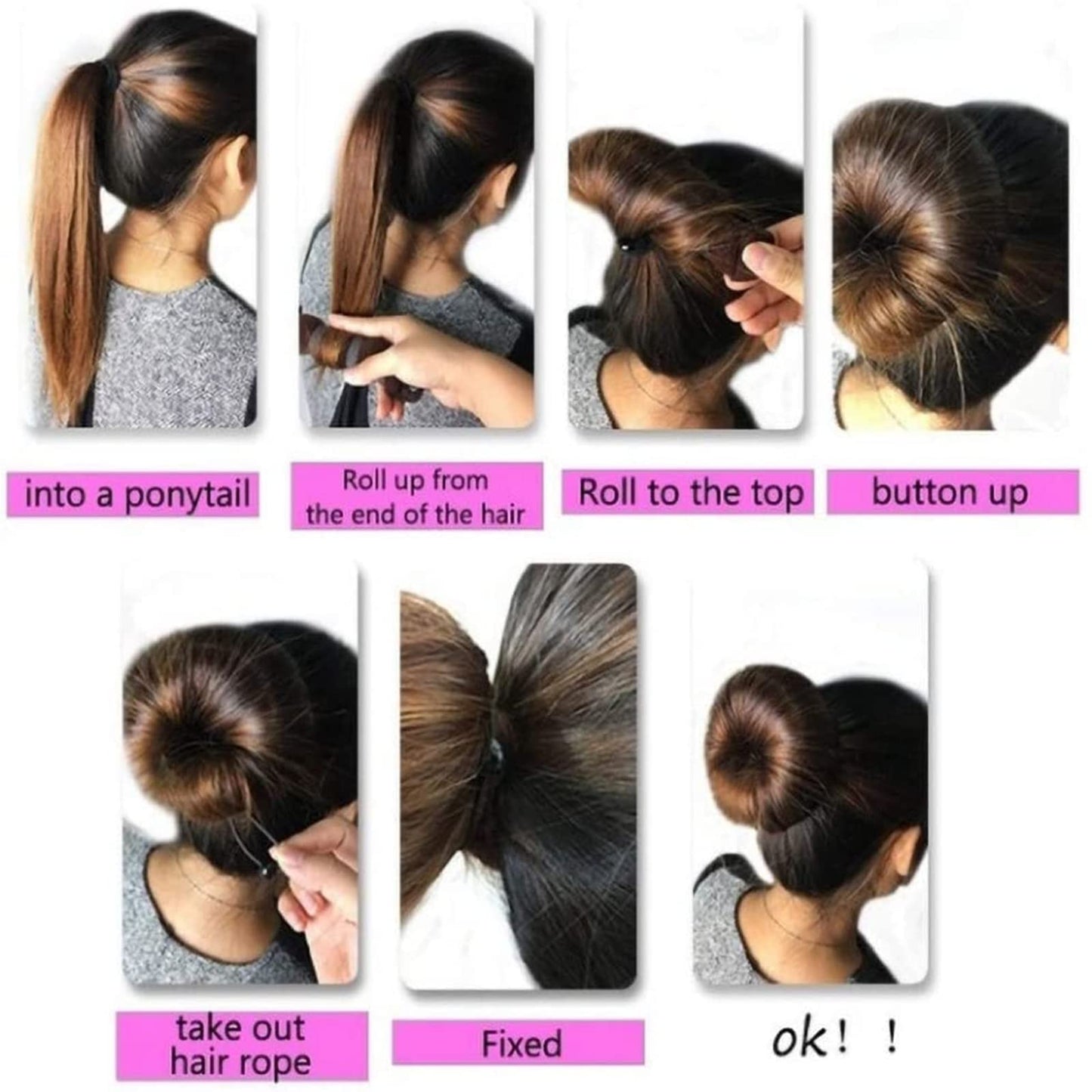 3 Pcs Women's Hair Styling Tools: DIY Hair Foam Ring Shaper, Hair Donut Bun Accessory, Long Nylon Buckle Ring for Magic Ponytail Holder (3 Beige)