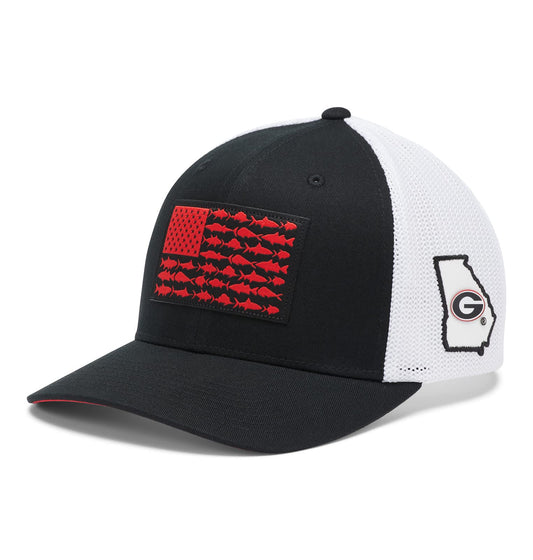 Columbia Unisex Collegiate PFG Mesh Fish Flag Ball Cap, UGA - Black, L/XL
