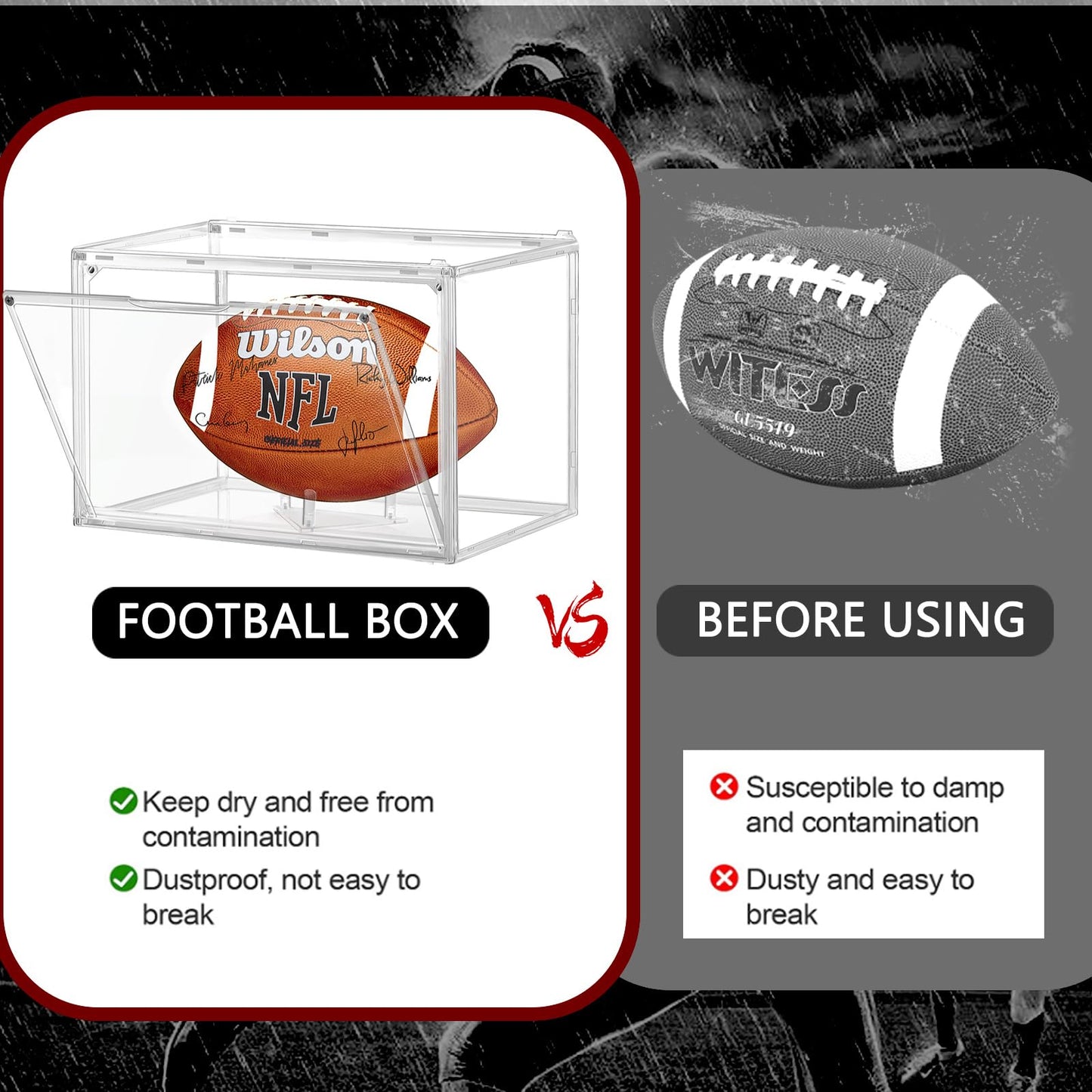 2 Pack Football Display Case, Leffis Football Case Display Case, Memorabilia Display Cases with Magnetic Door and Removable Football Stand for Autographed Football (Assembly Required)