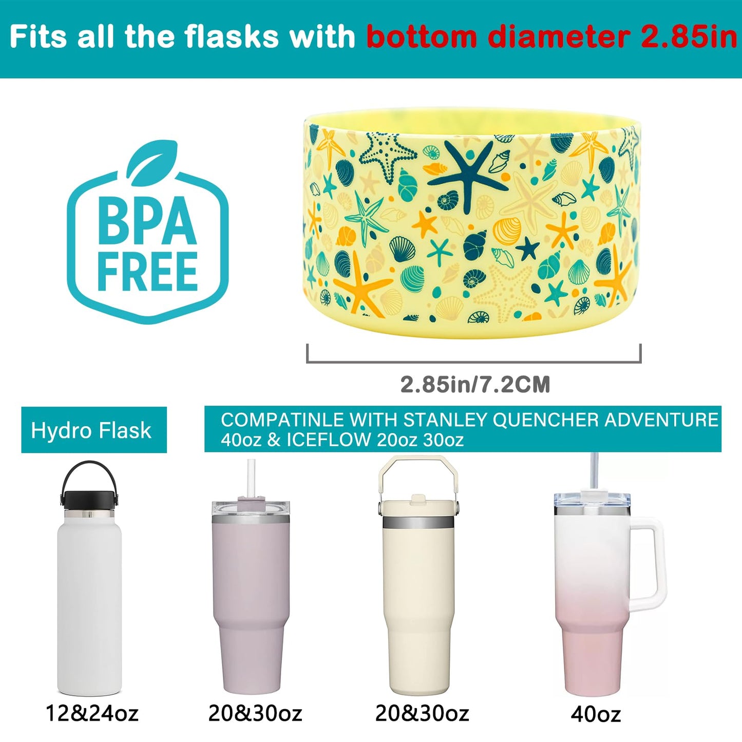 HEYSKAY 2pcs Protective Flask Silicone Boot Base for Stanley Quencher Adventure 40oz & Stanley IceFlow 20oz 30oz Tumbler, and Compatible with 12-24oz Hydro Sport Water Bottles,Yeti and More