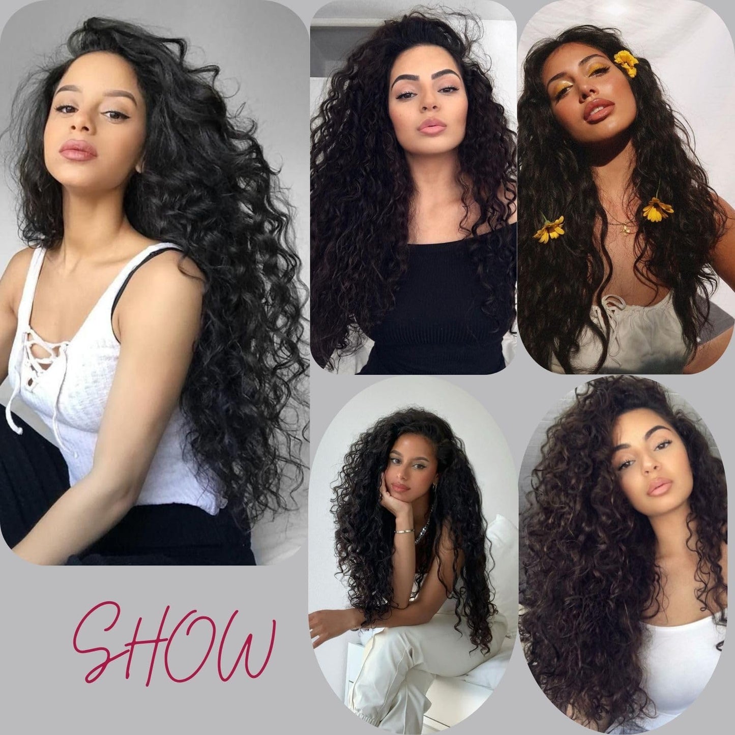 Fencca Long Curly Black Wigs for Women Black Wavy Wig Natural Looking Loose Wave Hair Glueless Heat Resistant Synthetic Wig Hair Replacement Wig