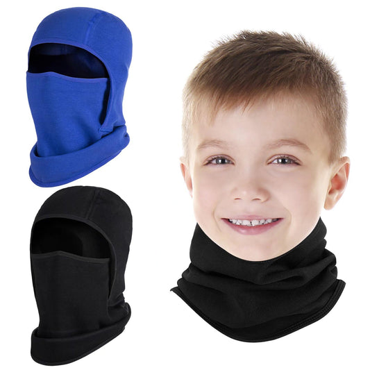 2 Pack Kids Balaclava Face Mask for Boys Girls, Windproof Winter Hat Ski Mask for Cold Weather, Breathable Face Warmer for Sports Skiing Cycling-3 Black Blue