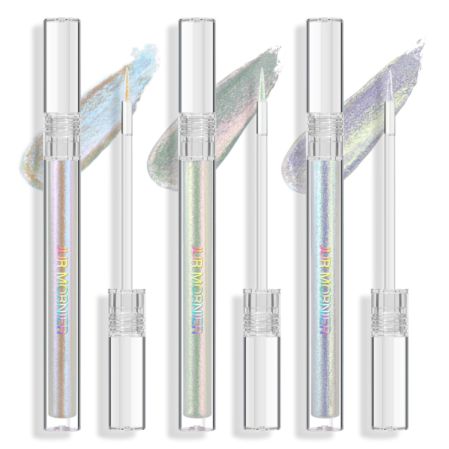 JUR MORNIER Multichrome Liquid Eyeshadow Set,3 Colors Multi-Dimensional Eye Liner Makeup,High Pigment Waterproof Metallic Eyeshadow,Ultre Fine Tip Glitter Eyeshadow (01 aurora+02 twilight+03 moonbow)